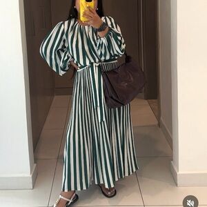 NWOT AYR Who’s She Regatta Striped Green/White Midi Dress- Tie Waist XL